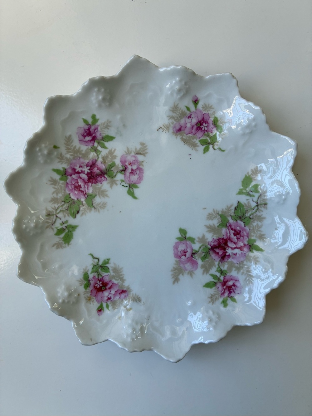 6 MZ Austria Floral Scalloped Porcelain Dessert Plates. Cottagecore.
